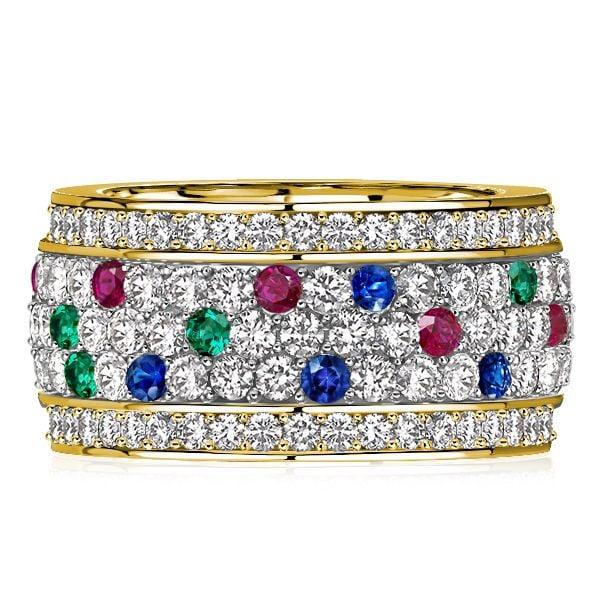 Vintage Style Ruby and Emerald Eternity Band Ring in 925 Sterling Silver