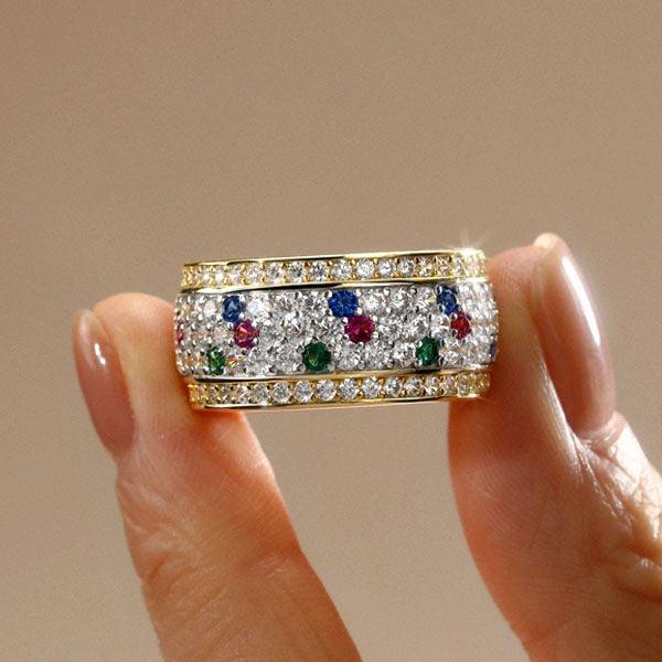 Vintage Style Ruby and Emerald Eternity Band Ring in 925 Sterling Silver