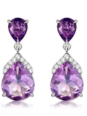 Pear Cut Amethyst Drop Earrings - 925 Sterling Silver