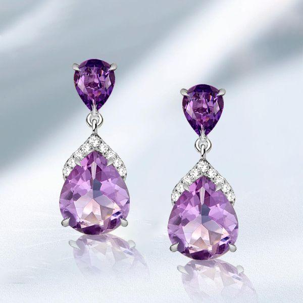 Pear Cut Amethyst Drop Earrings - 925 Sterling Silver
