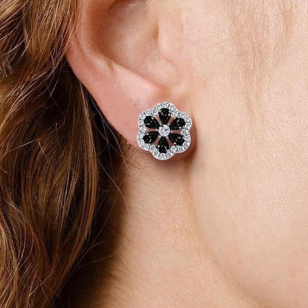 Black Sapphire Stud Earrings - 925 Sterling Silver