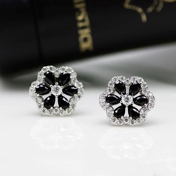 Black Sapphire Stud Earrings - 925 Sterling Silver