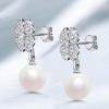 Sterling Silver Pearl 4-Leaf Clover Drop Earrings for Women