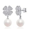 Sterling Silver Pearl 4-Leaf Clover Drop Earrings for Women