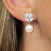 Sterling Silver Pearl 4-Leaf Clover Drop Earrings for Women