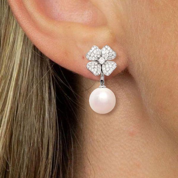 Sterling Silver Pearl 4-Leaf Clover Drop Earrings for Women