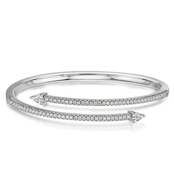 Rhodium Plated Sterling Silver Bangle Bracelet with Golden Pear & White Sapphire