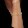 Rhodium Plated Sterling Silver Bangle Bracelet with Golden Pear & White Sapphire