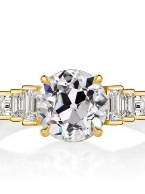 Golden Seven Stone Round Cut Engagement Ring - 18K Gold Plated Sterling Silver
