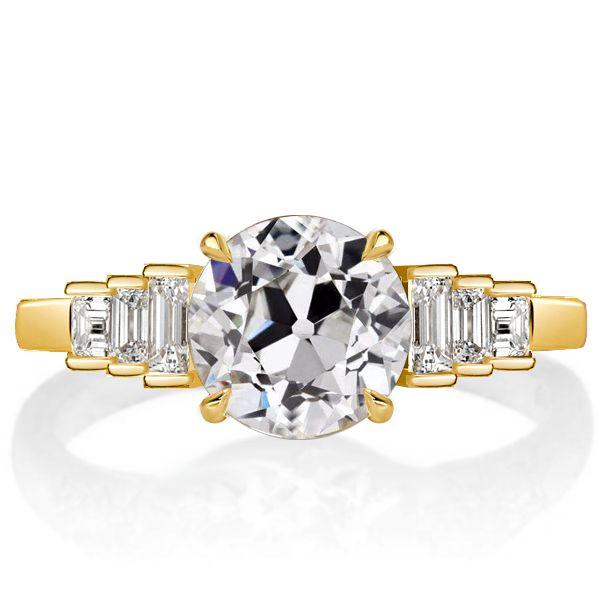 Golden Seven Stone Round Cut Engagement Ring - 18K Gold Plated Sterling Silver
