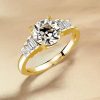 Golden Seven Stone Round Cut Engagement Ring - 18K Gold Plated Sterling Silver