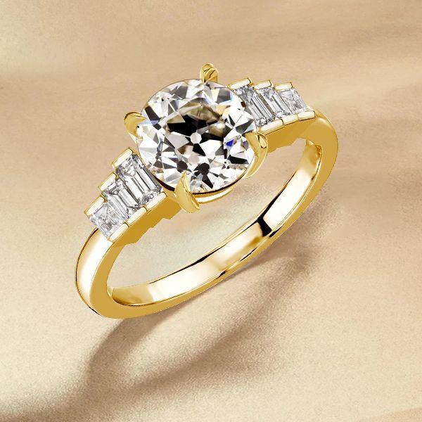 Golden Seven Stone Round Cut Engagement Ring - 18K Gold Plated Sterling Silver