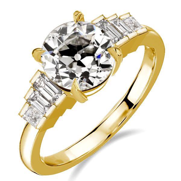 Golden Seven Stone Round Cut Engagement Ring - 18K Gold Plated Sterling Silver