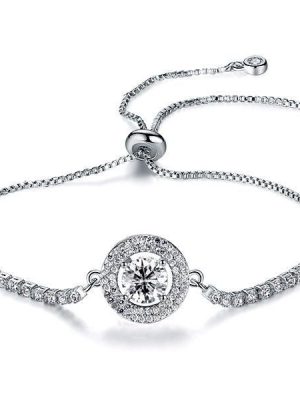 Halo Created White Sapphire Bracelet for Women in Sterling Silver