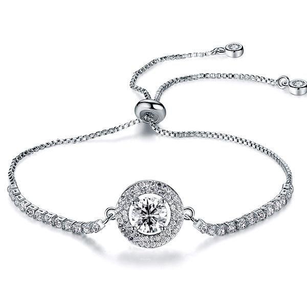 Halo Created White Sapphire Bracelet for Women in Sterling Silver