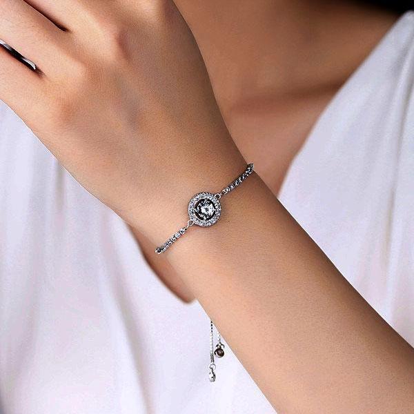 Halo Created White Sapphire Bracelet for Women in Sterling Silver