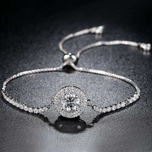 Halo Created White Sapphire Bracelet for Women in Sterling Silver
