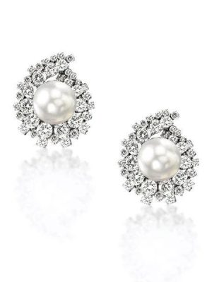 Round White Pearl Stud Earrings - 925 Sterling Silver