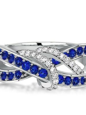 Blue Sapphire Swirl Wedding Band - Sterling Silver Engagement Ring