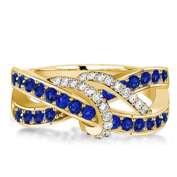 Blue Sapphire Swirl Wedding Band - Sterling Silver Engagement Ring