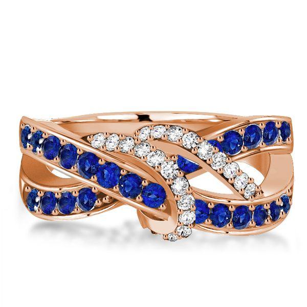 Blue Sapphire Swirl Wedding Band - Sterling Silver Engagement Ring