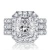 Halo White Sapphire Bridal Set - Sterling Silver Wedding Rings