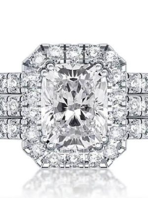 Halo White Sapphire Bridal Set - Sterling Silver Wedding Rings