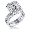 Halo White Sapphire Bridal Set - Sterling Silver Wedding Rings
