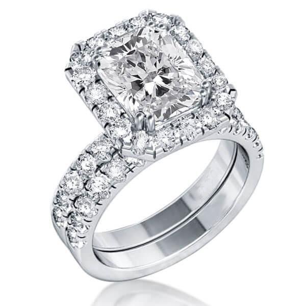 Halo White Sapphire Bridal Set - Sterling Silver Wedding Rings