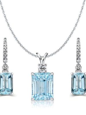 Aquamarine, Sapphire & Emerald 925 Sterling Silver Necklace and Earring Set