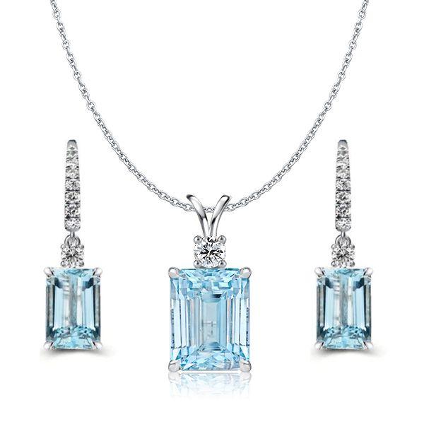 Aquamarine, Sapphire & Emerald 925 Sterling Silver Necklace and Earring Set