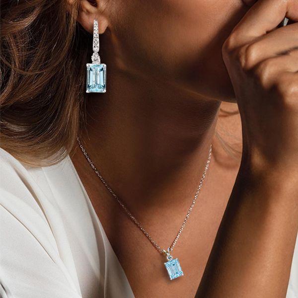 Aquamarine, Sapphire & Emerald 925 Sterling Silver Necklace and Earring Set