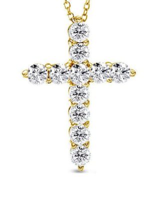 Golden Cross Pendant Necklace - 18K Gold Plated Sterling Silver with Sparkling Stones