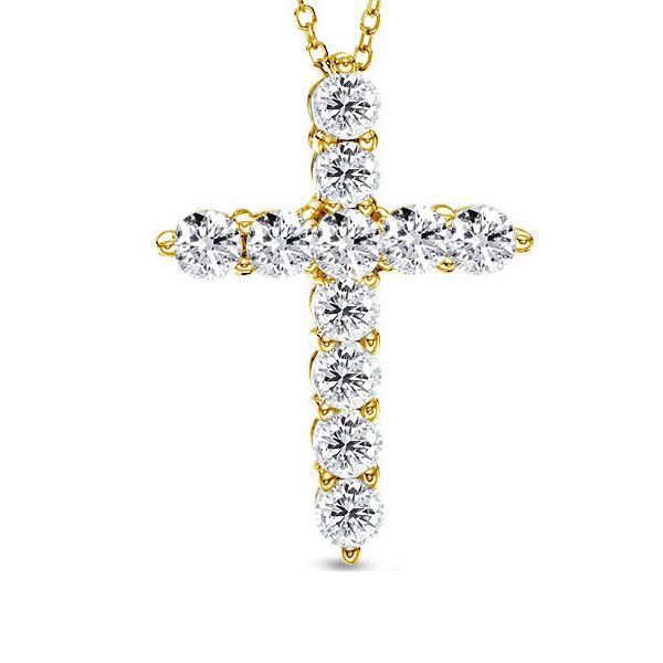 Golden Cross Pendant Necklace - 18K Gold Plated Sterling Silver with Sparkling Stones