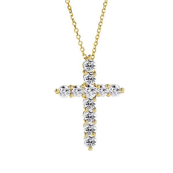 Golden Cross Pendant Necklace - 18K Gold Plated Sterling Silver with Sparkling Stones