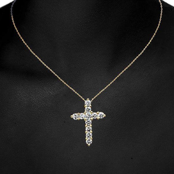 Golden Cross Pendant Necklace - 18K Gold Plated Sterling Silver with Sparkling Stones