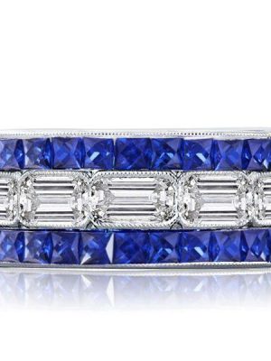 Milgrain Baguette Cut Sterling Silver Wedding Band - 3.25 CTW
