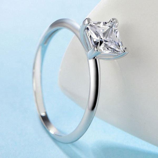 Princess Cut Created White Sapphire Engagement Ring - 925 Sterling Silver