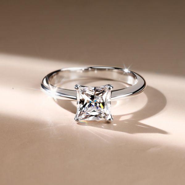 Princess Cut Created White Sapphire Engagement Ring - 925 Sterling Silver