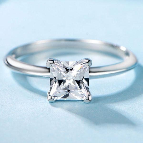 Princess Cut Created White Sapphire Engagement Ring - 925 Sterling Silver