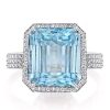 Halo Aquamarine Double Prong Engagement Ring for Women in Sterling Silver
