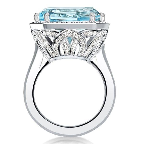 Halo Aquamarine Double Prong Engagement Ring for Women in Sterling Silver