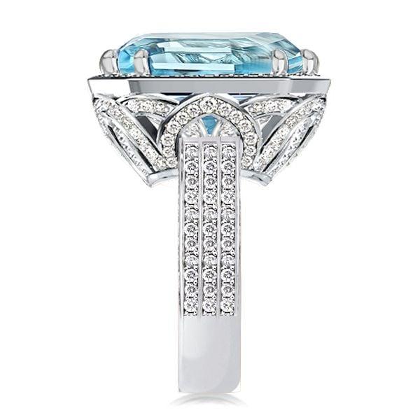 Halo Aquamarine Double Prong Engagement Ring for Women in Sterling Silver