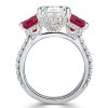 Three Stone White and Ruby Sapphire Engagement Ring in 925 Sterling Silver