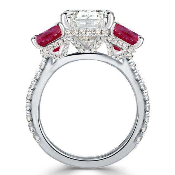 Three Stone White and Ruby Sapphire Engagement Ring in 925 Sterling Silver
