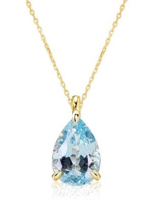 Pear Cut Aquamarine Solitaire Necklace - 18K Gold Plated Sterling Silver