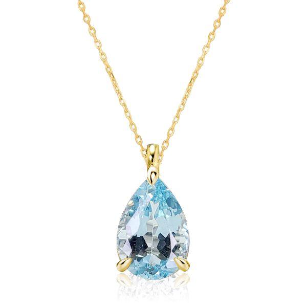 Pear Cut Aquamarine Solitaire Necklace - 18K Gold Plated Sterling Silver