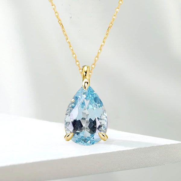 Pear Cut Aquamarine Solitaire Necklace - 18K Gold Plated Sterling Silver