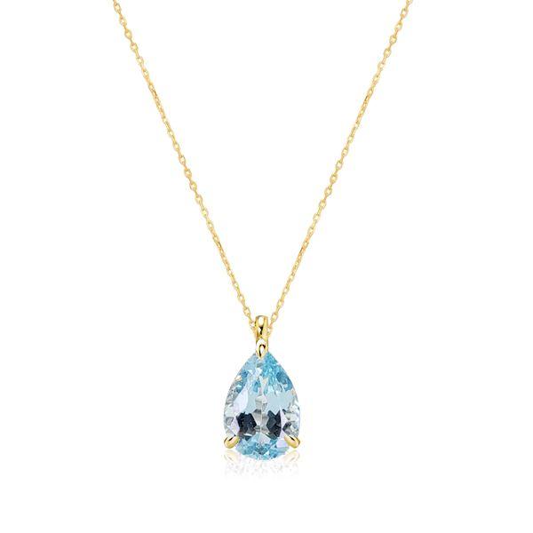 Pear Cut Aquamarine Solitaire Necklace - 18K Gold Plated Sterling Silver