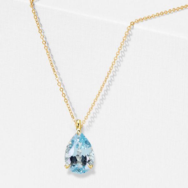 Pear Cut Aquamarine Solitaire Necklace - 18K Gold Plated Sterling Silver